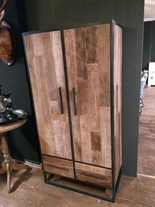 Mueble de Madera Maciza para Sala de Estar de Estilo Americano Moderno, Gabinete de Dos Puertas con Acabado Natural Envejecido - Product Image 4