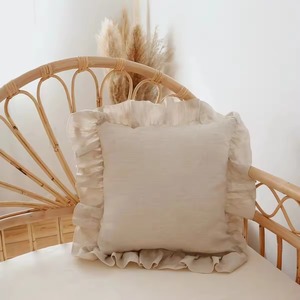 Funda de cojín de lino cuadrada con volantes, estilo bohemio, funda de almohada decorativa para uso doméstico - Product Image 1