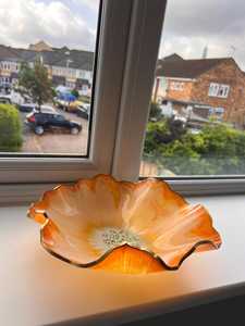 Grande corbeille en résine : Jaune orange pailleté - Élégante corbeille décorative pour fruits - Product Image 5