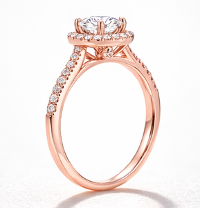 Anillo de Boda o Aniversario de Oro Rosa Sólido de 14K/18K con Diamantes Redondos y Halo Oculto de Media Eternidad, Certificado por IGI - Product Image 5