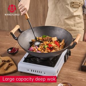 WANGYUANJI Wok Classico Grande in Ghisa con Manici in Legno 36 cm, Padella Commerciale a Doppio Manico per Uso Domestico e Professionale - Product Image 4