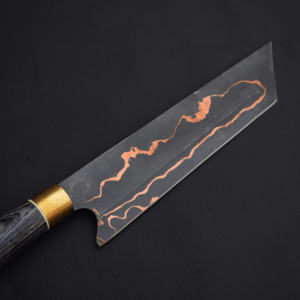 Cuchillo de Chef Estilo Japonés Kiritsuke de Cobre Damasco Hecho a Mano, Ambidiestro, con Funda de Cuero y Mango de Madera Personalizable - Product Image 4
