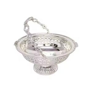 Bol à dattes moderne en métal argenté, plat de service durable pour collations, idéal pour la table à manger, pour le ramadan et les fêtes d'iftar - Product Image 1