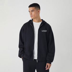 Cut Sew Winter Zipper-<b>Up</b> Regular Fit 100% Cotton French Terry Breathable Drop Shoulder Sports Casual Training Hoodies - Product Image 1