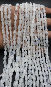 ลูกปัดมูนสโตนสีรุ้งธรรมชาติ 4x8 มม. รูปทรงวงรีเรียบ สำหรับทำเครื่องประดับ-สีขาวไฟ - Product Image 6