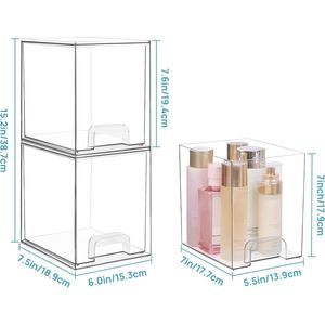 Set di 2 Cassetti Impilabili in Plastica Trasparente per Organizzazione di Prodotti per la Cura della Pelle e Cosmetici - Product Image 3