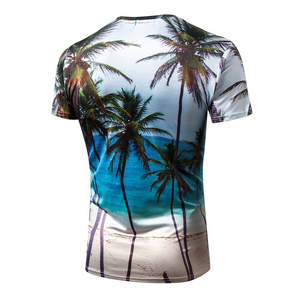 T-shirt personnalisé pour homme, coupe ajustée, manches courtes, imprimé feuilles tropicales, col rond, respirant, tricoté, décontracté, pour l'été - Product Image 3