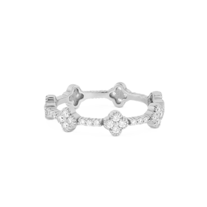 Bague en Moissanite Trèfle Floral, Diamant de Laboratoire Rond, Or Massif 14K, Bague de Promesse, Cadeau d'Anniversaire de Mariage, Bijou, Alliance Éternité - Product Image 3