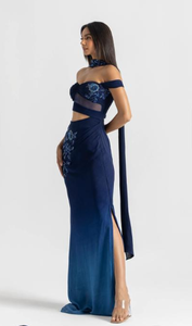 Robe sari drapée à épaules dénudées avec détail col choker - Product Image 3