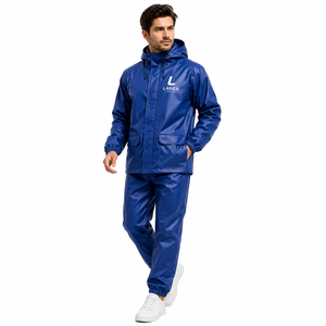 Custom PVC Waterproof Rain Suit with Hood Heavy Duty Rain <b>Jacket</b> and Pants Windproof Outdoor Work Fishing Motorcycle Rainwear - Product Image 2