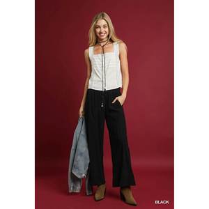 กางเกงผ้าลูกฟูกขากว้างสีดำสำหรับผู้หญิงอุมเก้ - Product Image 5