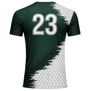 Camiseta de Fútbol Personalizada para Hombre, Verde y Blanca con Estampado Hexagonal Sublimado, Manga Corta, Cuello Redondo, Deportiva, Transpirable - Product Image 3