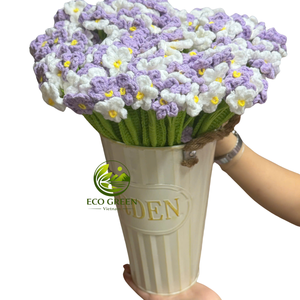 Tige de fleur en crochet faite à la main, rose, branche florale artificielle tricotée pour la décoration de café, décoration d'hôtel, fournitures pour bouquets de mariage - Product Image 1