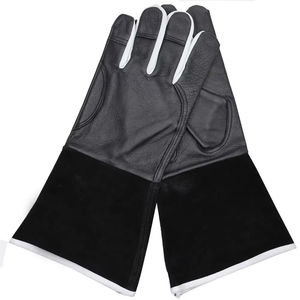 Guantes de Soldadura Tig de Cuero Genuino Negros con Ribete Blanco, Forro de Felpa en el Pulgar, Resistentes a Salpicaduras de Metal Fundido - Product Image 2