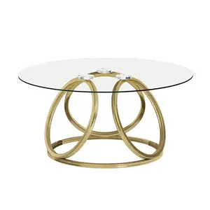 Mesa de centro grande con estructura de metal de 3 anillos para el hogar, sala de estar, villas, uso decorativo, mesa de centro con tapa de vidrio - Product Image 1