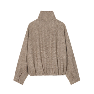 Veste Courte Minimaliste en Tweed pour Femme, Col Montant, Manches Longues, Motif Chevrons, Manteau d'Automne en Mélange de Laine, Style Pull - Product Image 2