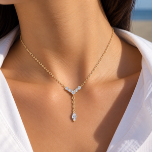 Colgante de Diamante Cultivado en Laboratorio con Corte Marquesa, Oro Sólido de 14K/18K, Collar en Forma de Y, DEF VVS, para Novia, Boda, Minimalista, Chapado en Rodio, Fino - Product Image 2