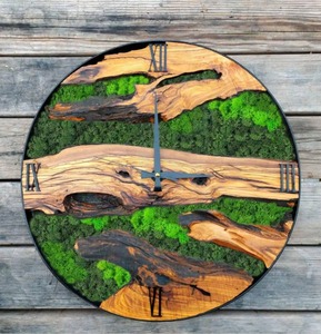 Decorative Moss Quartz Wall Clock with Needle Display Modern Design Wooden Base Metal Frame Wedding <b>Gift</b> Battery Operated - Product Image 4