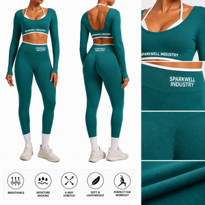 Ensemble de yoga sans couture 3 pièces pour femme : haut court à manches longues, soutien-gorge de sport, leggings taille haute et shorts, séchage rapide, extensible, pour la gym et le fitness - Product Image 6