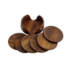 Round Wooden <b>Coaster</b> <b>Set</b> Of 4 Pcs With Wood Finished For Hot & Cold Cover Of Beverage Kitchenware <b>Coaster</b> <b>Set</b> - Product Image 1