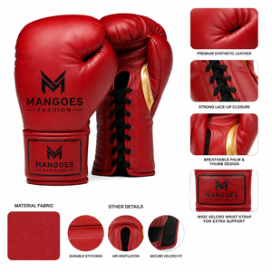 Professional Real Leather Laced Boxing Gloves for Kickboxing Muay Thai Sparring-Breathable Quick Drying Non-Slip - Product Image 6