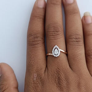 Bague Namivaa Vmg122 en or rose 14 carats avec diamant taille poire et halo, élégante bague solitaire pour femme, idéale pour mariage ou promesse, bijou fin poli miroir, cadeau - Product Image 5