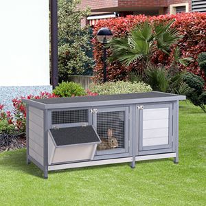 Gabbia per Conigli in Legno Grigio con Tetto Impermeabile, Vassoio Anti-Perdita e Mangiatoia per Interni/Esterni, Ideale per Porcellini d'India e Conigli - Product Image 1