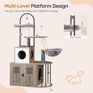 Torre para Gatos Moderna y Sólida Todo en Uno de 31.5 Pulgadas con Caja de Arena Oculta, Mueble Versátil para Gatos de Interior, Poste de Sisal y Hamaca - Product Image 5