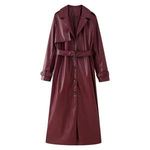 Abrigo de Cuero PU Unisex para Hombre, Estilo Gabardina, Largo, Color Personalizado, Impreso, Transpirable, Clásico, de Invierno, con Logotipo y Cinturón - Product Image 2