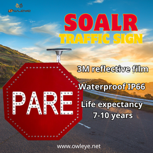 Panneau STOP solaire OWLEYE octogonal ultra-fin en aluminium de 8 mm, LED 240H, clignotant, portée de 1000 m, IP66, zone scolaire, <span class=keywords><strong>intersection</strong></span>, sécurité routière - Product Image 2