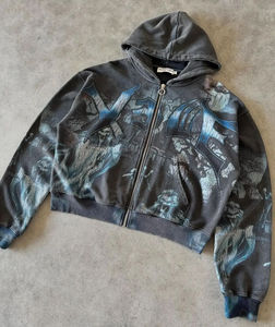 Custom Rhinestone Tracksuit <b>Set</b> Oversized Hoodie and Flared Sweatpants Distressed Print Streetwear 2 Piece Sweatsuit - Product Image 1