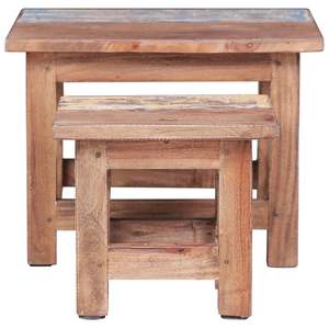 Set di 2 tavolini da caffè impilabili in legno massello di mogano marrone, design compatto e grande - Product Image 3