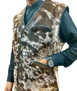 Gilet en cuir de vachette à poils, col en V, coupe-vent, nouvelle collection hiver, sur mesure - Product Image 3