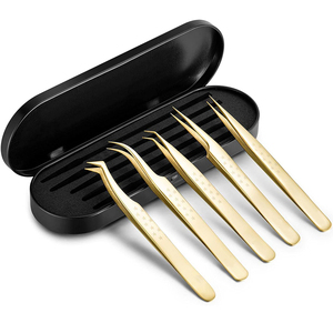 Pinces à épiler courbées personnalisées pour extensions de cils, couleur or, acier inoxydable, pinces à faux cils pour la beauté - Product Image 1