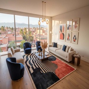 Abstract Geometric Area <b>Rug</b> Modern Hand Tufted <b>Black</b> Orange Striped Wool Carpet Contemporary Living Room Bedroom Floor Decor <b>Rug</b> - Product Image 6