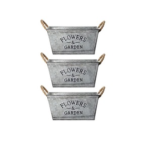 Modern Rustic Galvanized Metal Flower <b>Planter</b> <b>Box</b> With Rope Handles Home Outdoor Garden Decorative <b>Planters</b> Set of 3 - Product Image 1