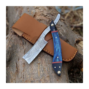 Handmade Damascus Straight <b>Razor</b> Personalized Barber Blade Blue Wood Handle Shaving Knife Groomsman Wedding Gift Boyfriend - Product Image 1