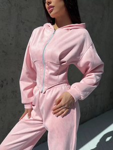 Conjunto de Sudadera con Capucha y Pantalones Ajustados de Color Sólido para Mujer, Otoño/Invierno, Ropa Deportiva Informal de Dos Piezas - Product Image 5