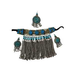 Parure de bijoux ethniques afghans tendance en acier inoxydable personnalisée pour femmes, faite à la main avec breloques en cristal et strass, idéale pour les cérémonies culturelles - Product Image 1