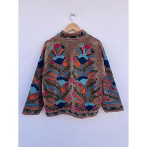 Suzani แจ็กเก็ตถักผ้าฝ้ายงานปักทำด้วยมือเสื้อโค้ทสไตล์โบฮีเมียนเปิดด้านหน้าของขวัญฤดูใบไม้ร่วงสำหรับเสื้อนอกกันฝุ่นของเธอ - Product Image 4