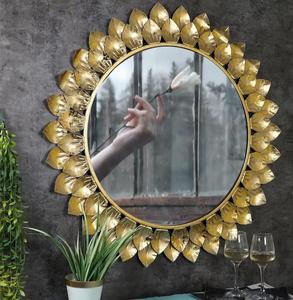Round Bohemian Decorative Mirror With Gold Leaf <b>Frame</b> Handmade Brass Wall Mirror For Home Decor - Product Image 5