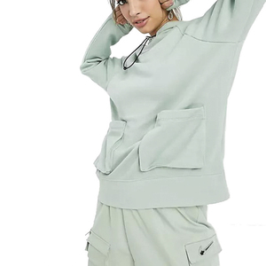Sudadera con Capucha Unisex Verde Claro, Corte Holgado, Manga Larga, con Bolsillo, Informal, Tejida, para Otoño - Product Image 1