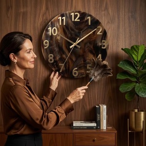 Horloge murale ronde en bois artisanale DIY, silencieuse, mécanique, à piles, design Art Déco, perles décoratives, décoration pour salon et maison - Product Image 2