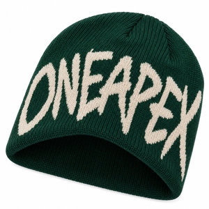 Custom Green Knit Beanie Hat White Logo Ribbed <b>Winter</b> <b>Cap</b> Unisex Streetwear Fashion Headwear Wholesale Manufacturer OEM - Product Image 1