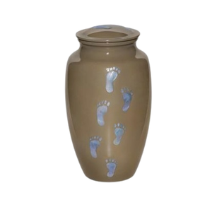 Urnes souvenir en métal fini émail blanc conception gravée de pied fournitures funéraires urnes pour cendres humaines nouveau pot de crémation Design - Product Image 2