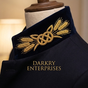 Uniforme Azul Marino Hecho a Mano con Bordado de Hoja de Roble y Bollo en Oro, Cuello Alto con Adorno de Cuerda Trenzada, Personalizado - Product Image 4