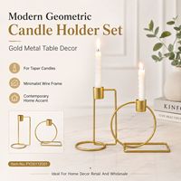 Juego de Portavelas Cónicos de Metal Dorado, Candelabros Modernos con Marco de Alambre Geométrico para Mesa de Comedor, Decoración de Bodas y Hogar