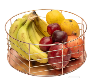 ตะกร้าผลไม้ลวดโลหะพร้อมฐานไม้ ตกแต่งเคาน์เตอร์ครัว ชามใส่ผลไม้ทันสมัย สำหรับเก็บผลไม้และผัก - Product Image 3