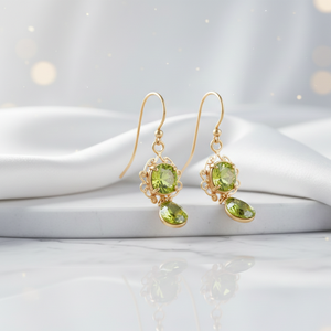 Boucles d'oreilles pendantes en argent sterling 925 plaqué or 18 carats avec pierres précieuses hydrogénées vertes de 5 pouces et 8 mm, 13 grammes, cadeau pour elle - Product Image 3