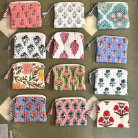 Dompet Koin Vintage Berkualitas Tinggi, Kecil, Tahan Lama, Ramah Lingkungan, Buatan Tangan dari Katun, Dompet Resleting Bermotif Bunga, Dompet Mini untuk Uang Receh dan Kartu